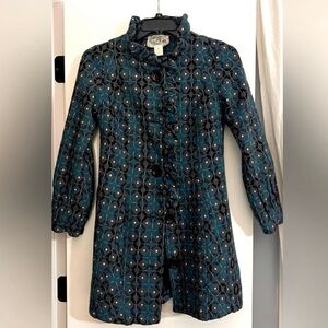 Anthropologie Vintage Wool A Line Coat Sz M Blue Green Gray Long Winter Jacket